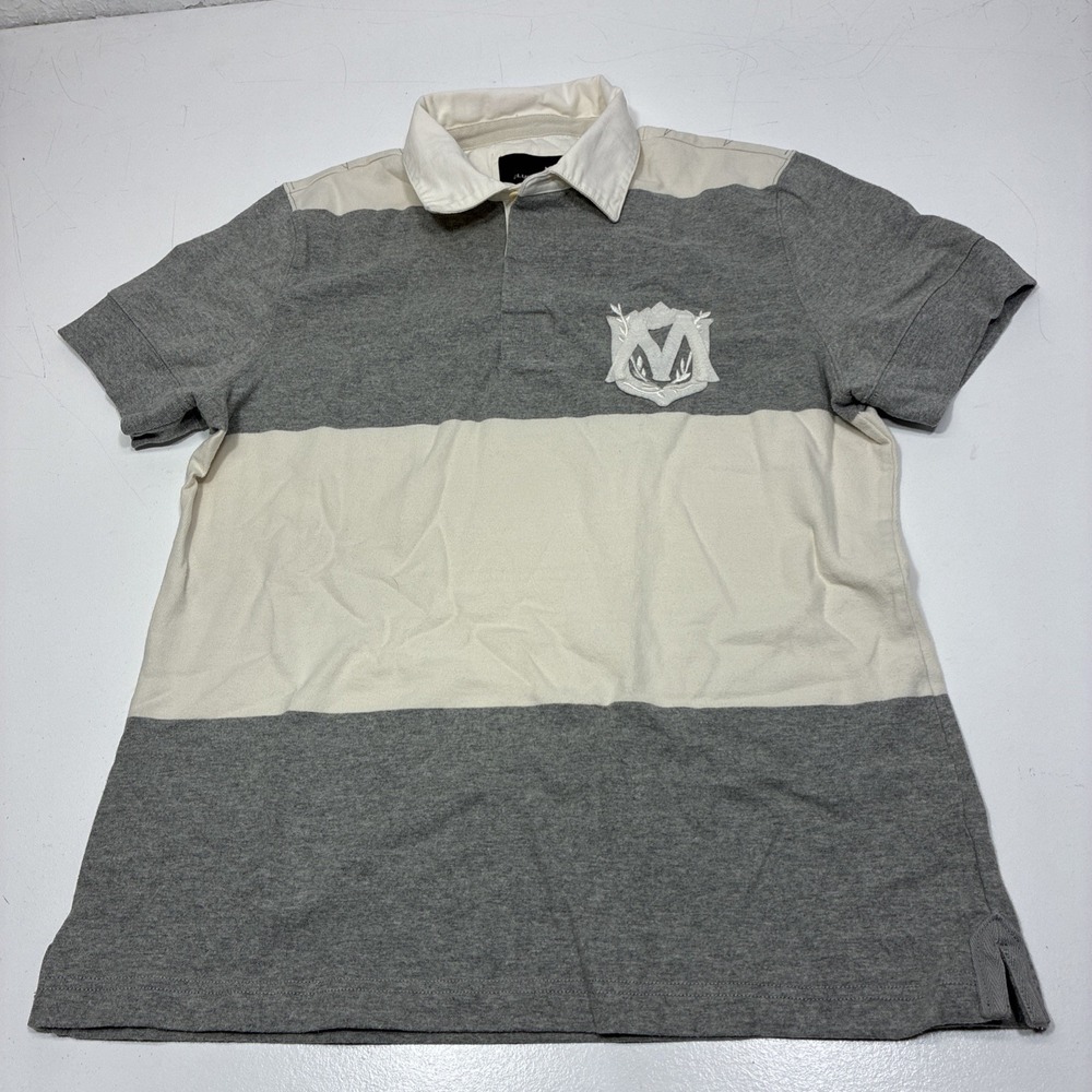 Club Monaco Mens Polo‎ Shirt XL Colorblock Gray White Crest Logo Casual Cotton
